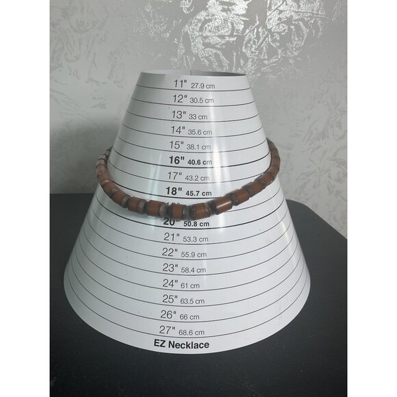 Vintage Brown Beaded Necklace With Barrel Clasp & Bamboo Design - Picture 2 of 4